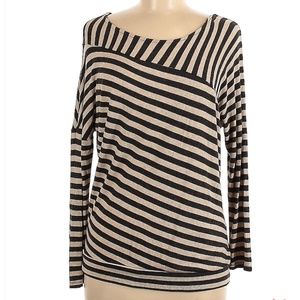 Anthropologie Bordeaux Striped Tan Black Pullover Banded Long Sleeve Sweater Top